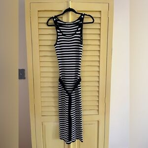Michael Kors Black and White Striped Midi Dress